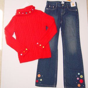 NWT Gymboree 8 SLIM red cable sweater & jeans outfit set girls Cozy Cutie